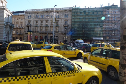 taxi drivers protesting on the streets of budapest